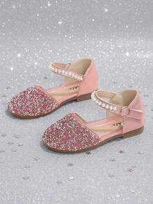 Girls' Pink Rhinestone Closed-Toe Sandals With Pearl Decor Ankle Strap And Hook-And-Loop Closure, Suitable For Summer Outings And Performance Outfits - Watermelon Pink - View 5