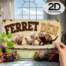 2D Flat Vintage Hamster Nest Metal Sign - 1pc, Wall Art, Featuring 3 Hamsters And "FERRETDEN" Text, Country Style Home Decor, Suitable For Living Room, Patio, Studio (Random Style) - A - View 4