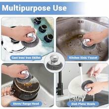 Kitchen Cleaning Set, Stainless Steel Kitchen Scrubber + Magic Pot Cleaning Sponge. Dishwashing, Sink Cleaning, Stain Removal, Rust Removal, Pot Brush, Scouring Pad, Kitchen Accessories, Reusable Kitchen Items - A - View 6