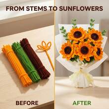 150/300pcs Handmade Floral Fuzzy Stem, Plush Fuzzy DIY Craft Sticks, Suitable For Flower Crafts, Art Projects, Creative Gift Packaging And Party Decoration (Sunflower Yellow, 11.81 Inches) - Multicolor - View 10