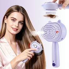 Hailicare 3-In-1 Scalp Massage Comb With Nano Mist Spray & Red Light, Soft Silicone Bristles, USB Rechargeable For Dry Frizzy Hair - Mauve Purple - View 3