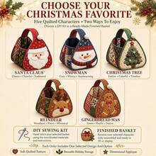 Christmas Character Quilted Tote Basket DIY Fabric Kit, Handmade Sewing Storage Basket Set, Cute Christmas Design Home Holiday Storage, Desktop And Shelf Decor, Handmade DIY Craft Gift - Multicolor - View 5