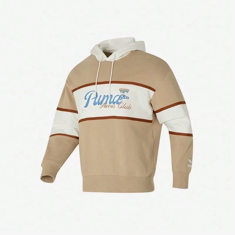 Puma Spring/Autumn Knitted Loop Pullover Hooded Sweatshirt Top For Men 62580083 - Light Brown/White - View 1