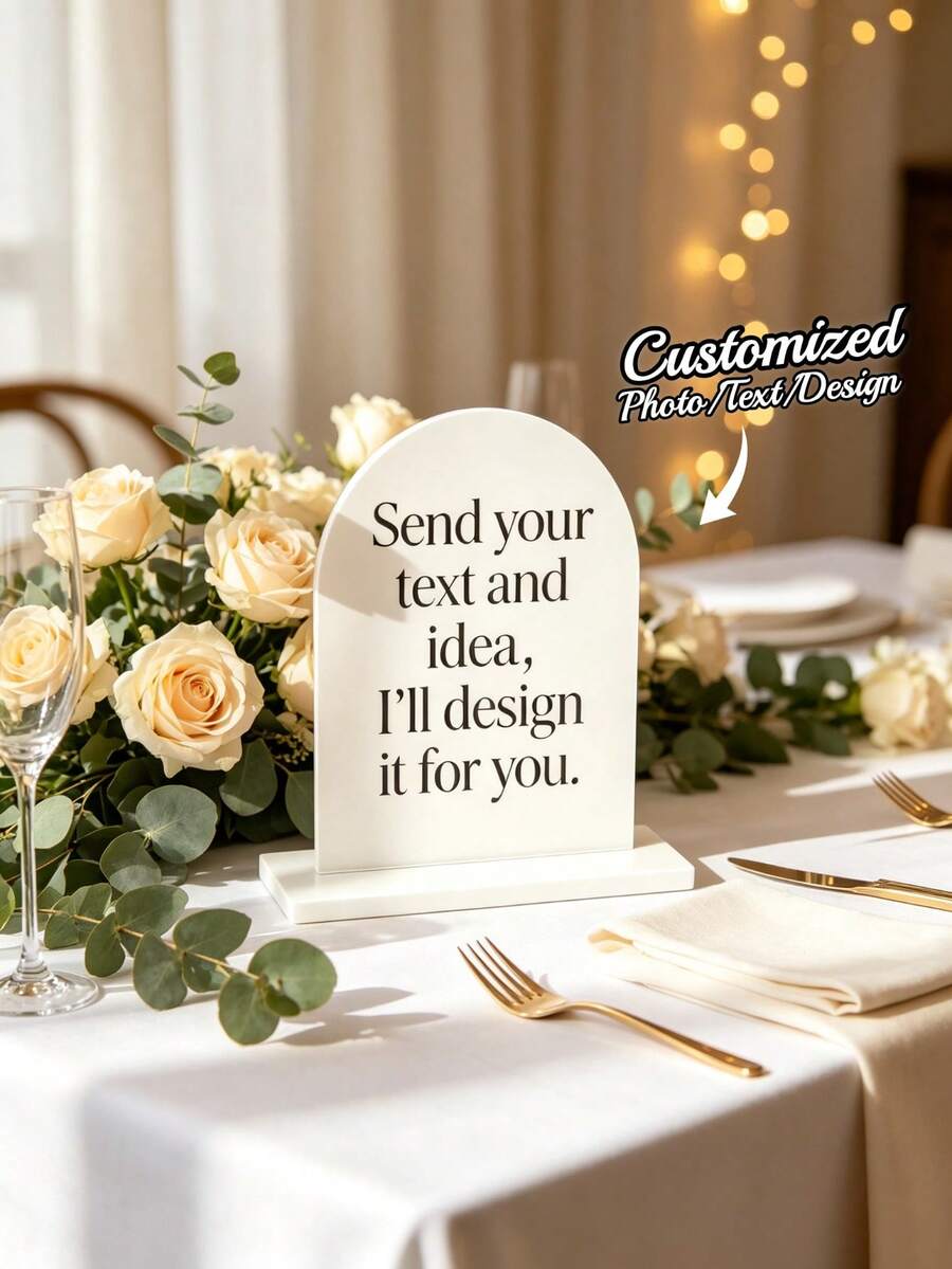 1pc Custom Acrylic Arch Sign,Personalized Table Sign With Stand,Business Display,QR Code Logo Sign,Minimalist Decor,Wedding Favor, Special Occasions - Multicolor - View 1