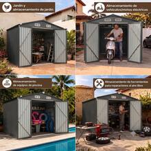 Cobertizo Metálico Para Jardín 238x364cm, Puertas Dobles Con Cerrojo Para Almacenamiento De Herramientas, Caseta Exterior Resistente Para Patio Trasero - Gris Oscuro - Ver 10