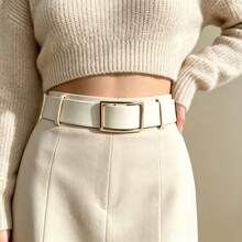 1pc Holeless Belt With Free Adjustment At Any Position, Autumn/Winter Coat Style Women's Belt, Square Buckle, Versatile Design, Suitable For Daily Matching With T-Shirts, Dresses, Jeans, Suits, Maillard - White - View 2