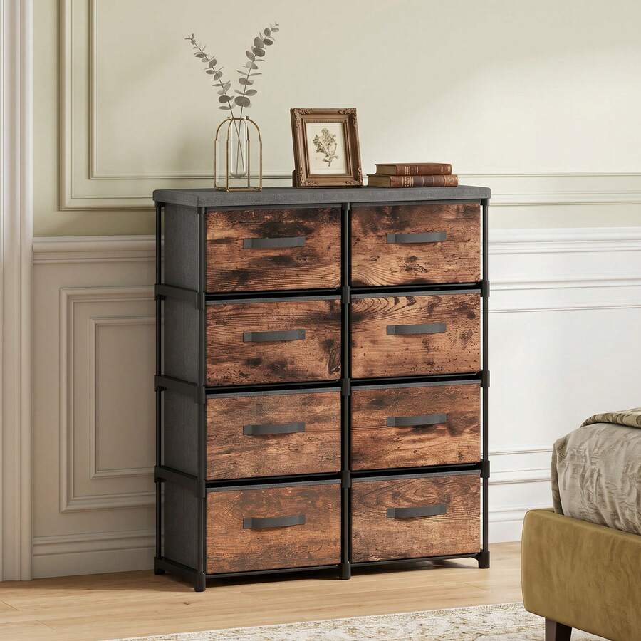 Storage Cabinet, Metal, 84.5 X 30.5 X 100 Cm, For Bathroom, Living Room And Hallway, Rustic Brown