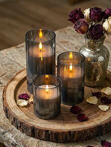 3pcs Flameless Candle Lights With Timer Remote Control, Battery Operated Warm Candle, Suitable For Halloween, Christmas, Valentine's Day, Gift, Birthday, Proposal, Wedding, Party, Dining Table - Black - Warm Glow - View 3