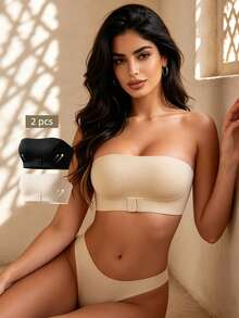 Temptuelle 2pcs Women Front Closure Strapless Push Up Bra - Bridal Seamless Tube Top Lingerie, Wireless Adjustable Rubber Strap Invisible Bra - View 1