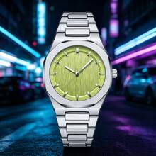 Men's Fashionable Ice Blue Watch, Silver Octagonal Case, Vertical Textured Dial, Elegant Casual Quartz Watch - one-size - View 10