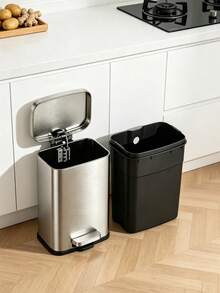 5L Metal Square Pedal Trash Can With Soft-Close Lid, Stainless Steel Luxury Household Living Room Bedroom Kitchen Garbage Bin, Quiet Pedal-Operated Indoor Trash Can With Removable Inner Bucket - View 1