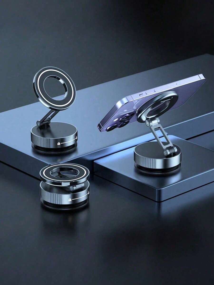 強力磁吸皮革紋理車用手機支架，360°旋轉吸盤，抗UV環氧樹脂，通用儀表板擋風玻璃導航支架