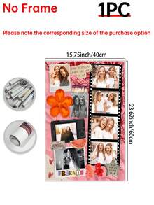 1pc Best Friend Photo Collage Custom Poster, Personalized Bestie Gift Pictures Custom Photo, Friendship Customized Wall Art, Editable Canva Template, Birthday Gift, Customizable Things, Room Decor, Optional Frame - Multicolor - View 17