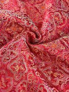 1 st röd satinjaccardtyg med traditionellt kinesiskt Ruyi-molnmönster, glansig flerfärgad orientalisk textil, lämplig för hanfu, cheongsam, kläder, presentinslagning, heminredning och DIY-sömnadshantverk - Flerfärgad - Visa 5