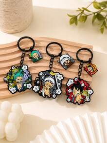 Anime One Piece Keychain, Luffy Zoro Trafalgar Law Metal Enamel Key Ring, Cartoon Character Sakura Pattern Bag Pendant, Cosplay Gift For Anime Fans - Multicolor - View 2