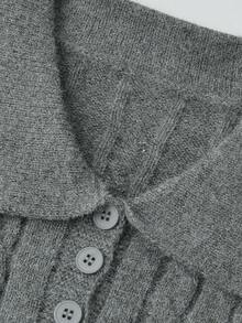 Korean Style Polo Collar Cable Knit Pullover Long Sleeve Sexy Sweater For Women - Dark Grey - View 4
