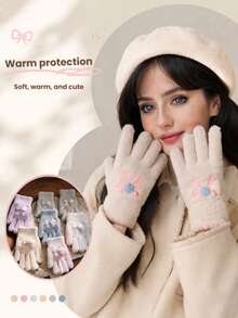 1 Pair Korean Style Winter Bowknot Pattern Five-Finger Women's Casual Versatile Gloves, Touchscreen Compatible For Gaming, Suitable For Daily Commute And Sports - Multicolor - View 13
