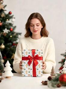 1 Roll Of Christmas Gift Wrapping Paper Featuring A "Snow-Capped Pine Cabin" Pattern;Perfect For Christmas Gift Wrapping,Holiday Party Decor,Home Festive Decoration,DIY Craft,Festive Favour Wrapping Dimensions: 43 Cm X 300 Cm. - A - View 3
