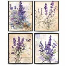 4pcs Vintage Lavender Wall Art Prints, Vintage Botanical Floral Decor, Style Lavender Poster, Suitable For Bedroom, Farmhouse, (Unframed) - Lavender - View 1