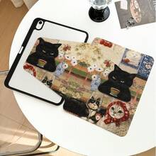 Cat, Strawberry, Flower, High Wine Glass Pattern Painted Effect Tablet Protective Case, Built-In Pen Slot, With Stand, Suitable For Honor 8/9/10/X8/X8A/X9/X8Pro/X9Pro And Other Models/ MatePad Se 11 Inch/MatePad 11 Inch/11.5 Inch, MatePad Pro, Apple 10th/11th Gen 2025 (A16), Galaxy Tab A7/A9 And Other Popular Models - Multicolor - View 9
