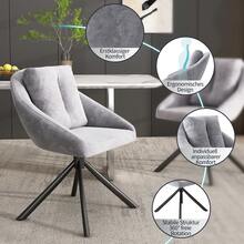 Dining Chair Grey Made Of Velvet For Kitchen And Dining Room - 灰色 - 查看 4