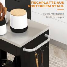Carrito de Cocina Rodante con Almacenamiento, Gabinete, Estantes Ajustables, para Cocina, Sala de Estar, Comedor, Blanco - Negro + Hierro - Ver 8