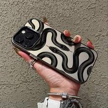 Phone Case - Mysterious Handsome Cool Two Black Snakes Tattoo Graffiti Pattern Phone Case For Iphone 16 15 14 13 12 11 Pro Max X XR XSMAX 8 7 Plus Anti-Fall Matte Back Cover - 透黑 - 查看 4