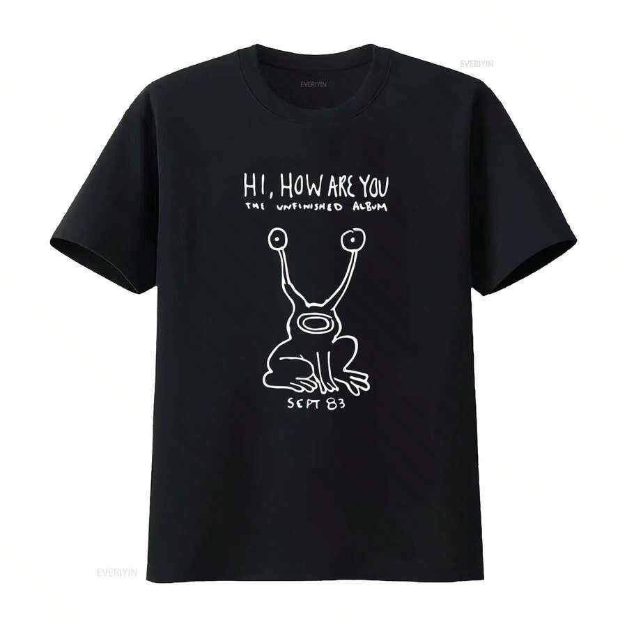 Hi How Are You The Unfinished Album Frog Print T Shirt For Fashion Vintage Washed Designer Clothes Slightly Stretched - 黑色 - 查看 1
