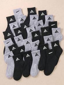 10/20 Pairs Random Style Mid-Calf Socks, Basic Color Triangle Print Boys Socks, Soft Student Socks, Perfect Daily Gift And Back To School Accessory - Multicolor - View 5