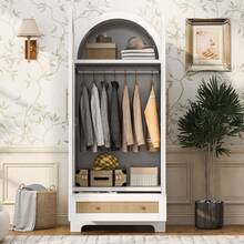 Wardrobe Cabinet With Storage White Wood - Double Door Design - 白色 - 查看 1