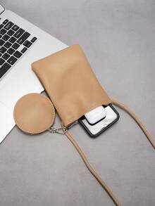 Mini Fashion Minimalist Soft Surface Drawstring Crossbody Bag, Square Shape, Versatile PU Super Soft Lightweight Phone Bag, Bucket Bag, Solid Color Water-Resistant - Multicolor - View 3