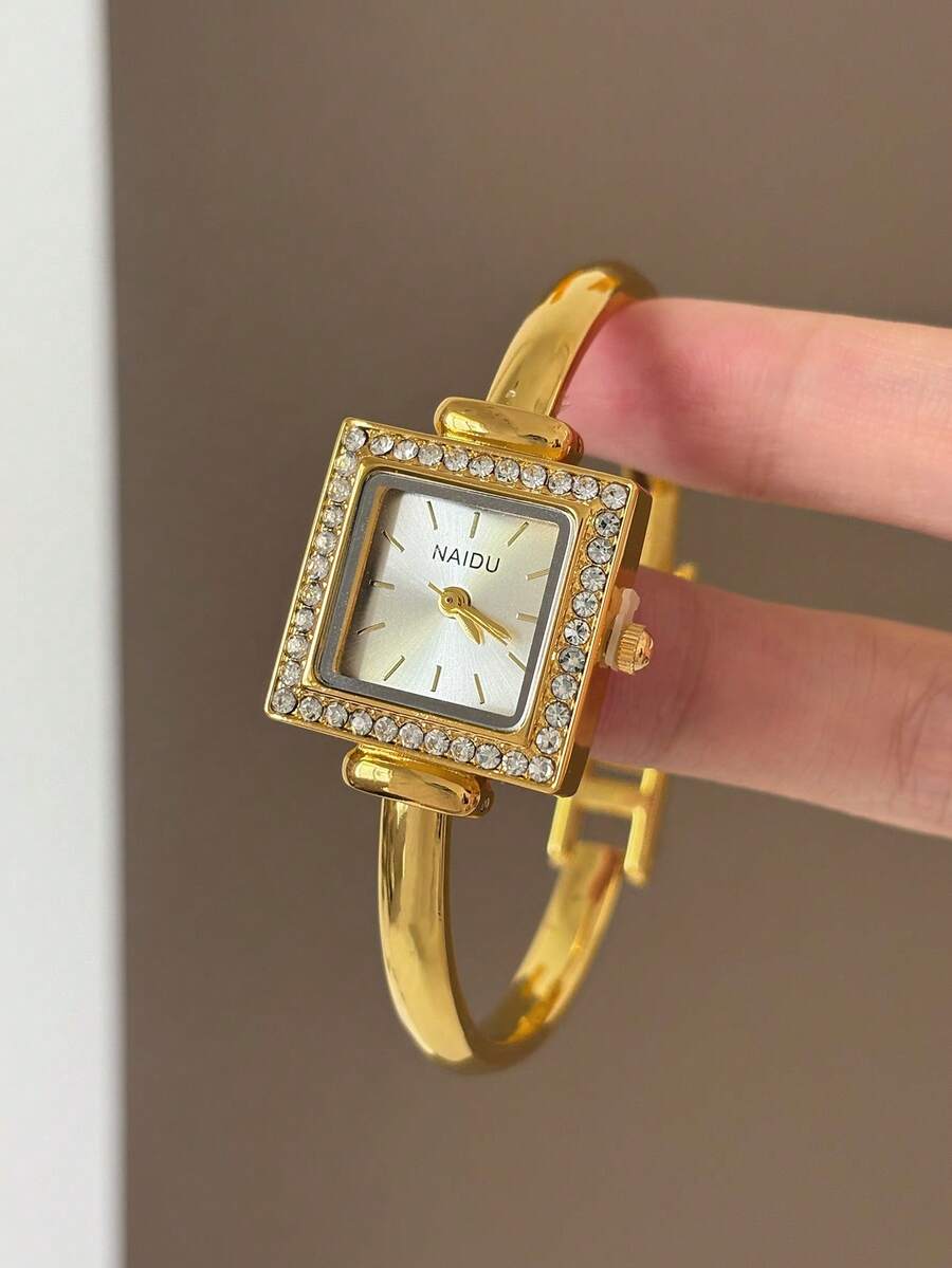 1pc Gold Bracelet Style Women's Quartz Watch, Roman Numeral Dial, Elegant & Minimalist, Suitable For Daily Wear, Birthday/Graduation Gift - Gold - View 1