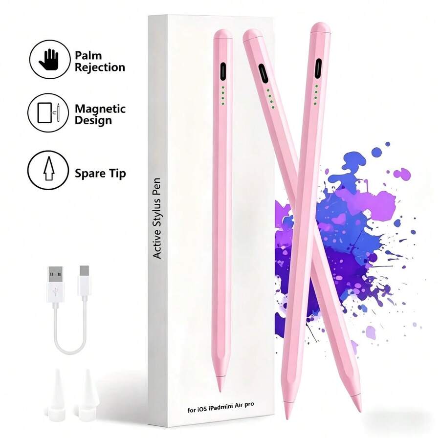 Lápiz Estilógrafo Universal - Compatible con Teléfonos y Tabletas Android - Escritura Suave, Carga Rápida, Sensibilidad de Alta Precisión Lápiz Estilógrafo Capacitivo, Adecuado para iPhone, Accesorios de Lápiz de Dibujo para Tableta (Incluye 2 Puntas de Lápiz y Cable de Datos)