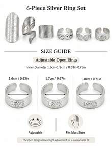 304 Stainless Steel Geometric Multi-Style Combination Ring Set - Geometric 6-piece - View 3