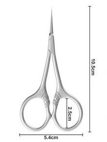 1pc Stainless Steel Ultra-Fine Curved Blade Cuticle Scissors, Multi-Purpose Precision Small Scissors For Eyebrows, Eyelashes, Nails, Beauty And Grooming - Silver - View 6