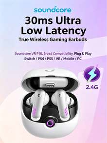 VR P10 Wireless Gaming Headset, Low Latency Bluetooth Earbuds, 2.4GHz + Bluetooth Dual-Mode Connection, Compatible With Switch/PS5/PS4/PC/VR, 30ms Ultra-Low Latency, Long Battery Life, White Gaming Headset - View 3