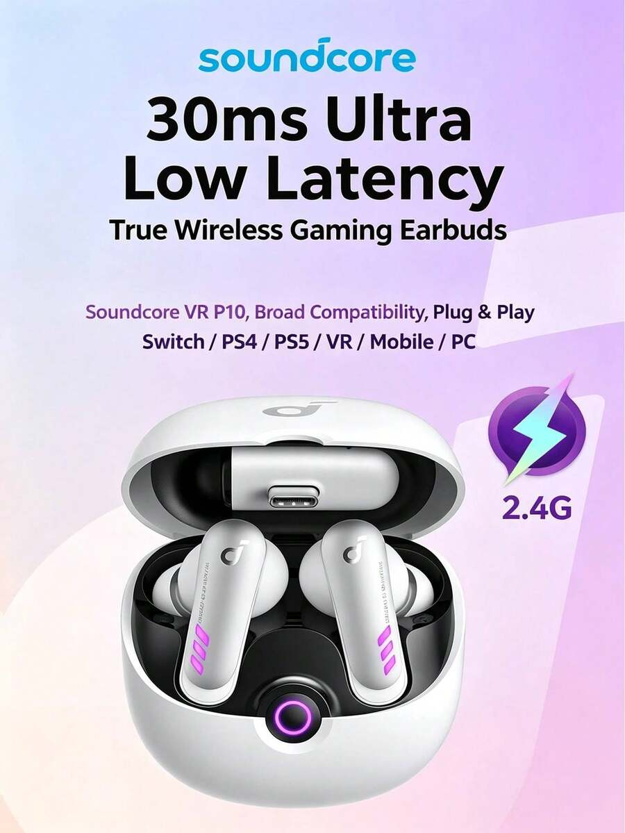 Soundcore VRP10 Wireless Gaming Headset Low Latency Bluetooth Earbuds 2.4GHz + Bluetooth Dual-Mode Connection Compatible With Switch/PS5/PS4/PC/VR 30ms Ultra-Low Latency Long Battery Life White Gaming Headset - View 1