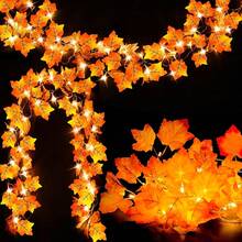 Home Maple Leaf Garland With Lights, Maple Leaf String Lights, Battery Powered (Batteries Not Included), Thanksgiving Halloween Autumn Decoration, Indoor And Outdoor Use - Warm White - View 5