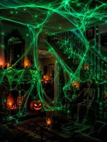 Halloween Fluorescent Spider Web Decoration: Stretchable Artificial Spider Web And Fluorescent Spider, Suitable For Indoor And Outdoor Use, Including Entrance, Porch, Patio, Garden, Lawn And Halloween Party - Multicolor - View 4
