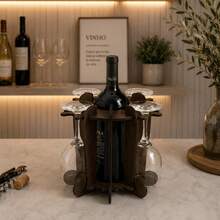 Adega de Vinhos Preta com Suporte para 4 Taças Elegância Praticidade Bancada Mesa Mdf Bar - Café - Visão 1