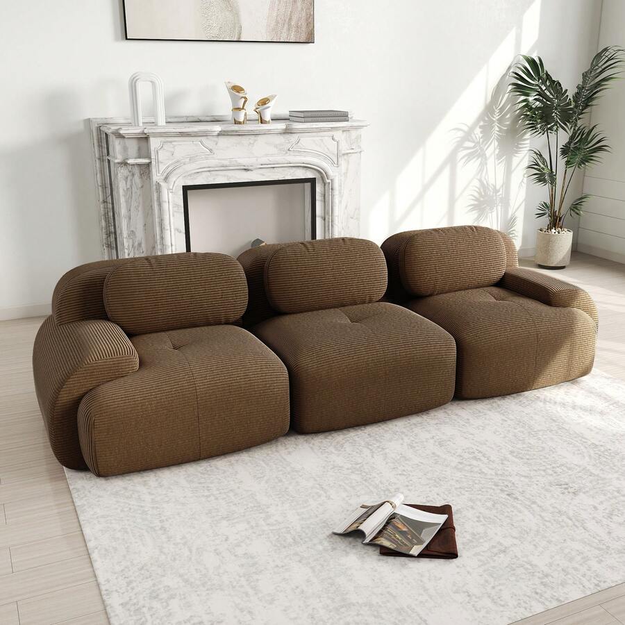 Sofa Brown Made Of Corduroy For Living Room And Lounge - Brown 3 Seat - View 1