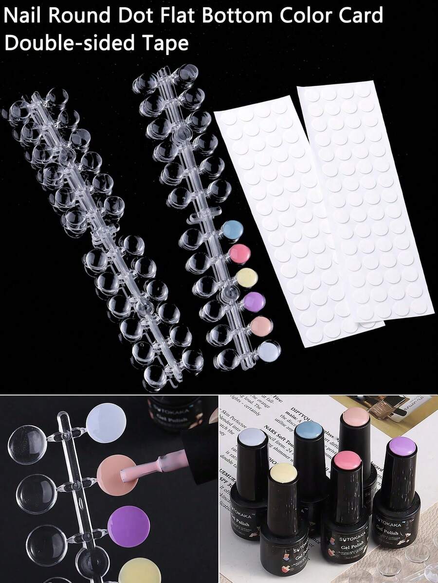 120/240pcs Transparent Nail Polish Color Card Round Display Stickers, Nail Art Color Chart, Adhesive Stickers, Nail Salon Accessories, Fake Nail Display Stickers, Nail Polish Training DIY Practice Tools - Multicolor - View 1