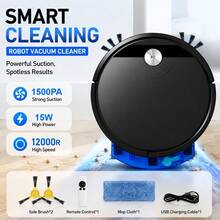 New Smart 3-In-1 Robot Vacuum Cleaner With Sweeping, Mopping And Suction, Remote Control And Water Tank - Black - View 3