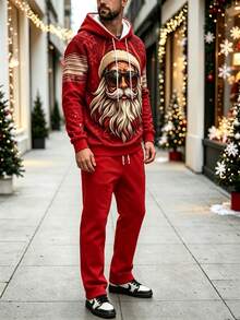 Men's Christmas Casual Comfortable Hoodie And Pants Set, Holiday Essential - Multicolor - View 2