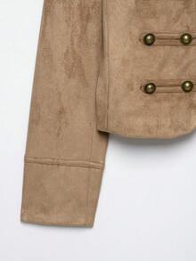 DEEKA Autumn New Women's European & American Style Fashion Minimalist Versatile Long Sleeve Knotted Suede Texture Jacket - Brown - View 7