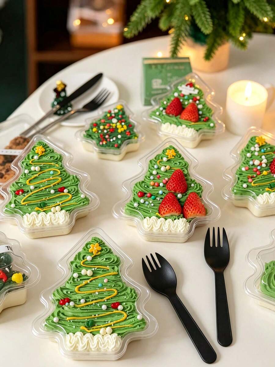 2/10/15pcs Christmas Tree Shaped Transparent Plastic Dessert Boxes With Lids, Clear Storage Containers For Cupcakes, Muffins, Cookies, Candies, Chocolates, Baked Sweets, Christmas Party Favors, Holiday Table Decor, Gift Supplies - View 1