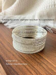 12pcs Set Sparkling Alloy Bangle Bracelets, Rhinestone Encrusted Hoop Bracelets, Suitable For Women's Daily Wear, Wedding Party Jewelry Accessories - 12pcs - View 10