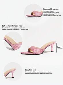 Women's Autumn High Heel Mule Shoes, Pink Snake Print Pointed Toe Sandals, Chunky Heel & Stiletto Heel Options, Nightclub & Vacation Outfit, Valentine's Day Gift For Her - Pink - View 9