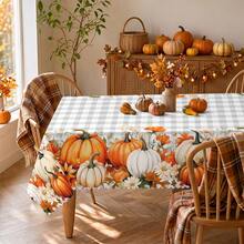1pc Thanksgiving Autumn Pumpkin Print Rectangular Tablecloth, Suitable For Holidays, Parties, Birthdays, Dinner Parties, Restaurant Table Decor, Thanksgiving Home Autumn/Winter Decoration - A - View 2