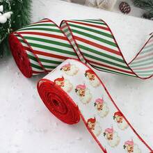 Vintage Santa Claus Print Woven Ribbon, Christmas Red & Green Striped Wire Edge Ribbon, Holiday Gift Wrapping Decorative Satin Ribbon, Suitable For Christmas Gift Wrapping, Holiday Floral Binding, Party Decor, Christmas Tree Decoration, Wrapping Christmas Tree, Christmas Ornament Bows, Enhancing Holiday Atmosphere - Multiple Styles - View 2